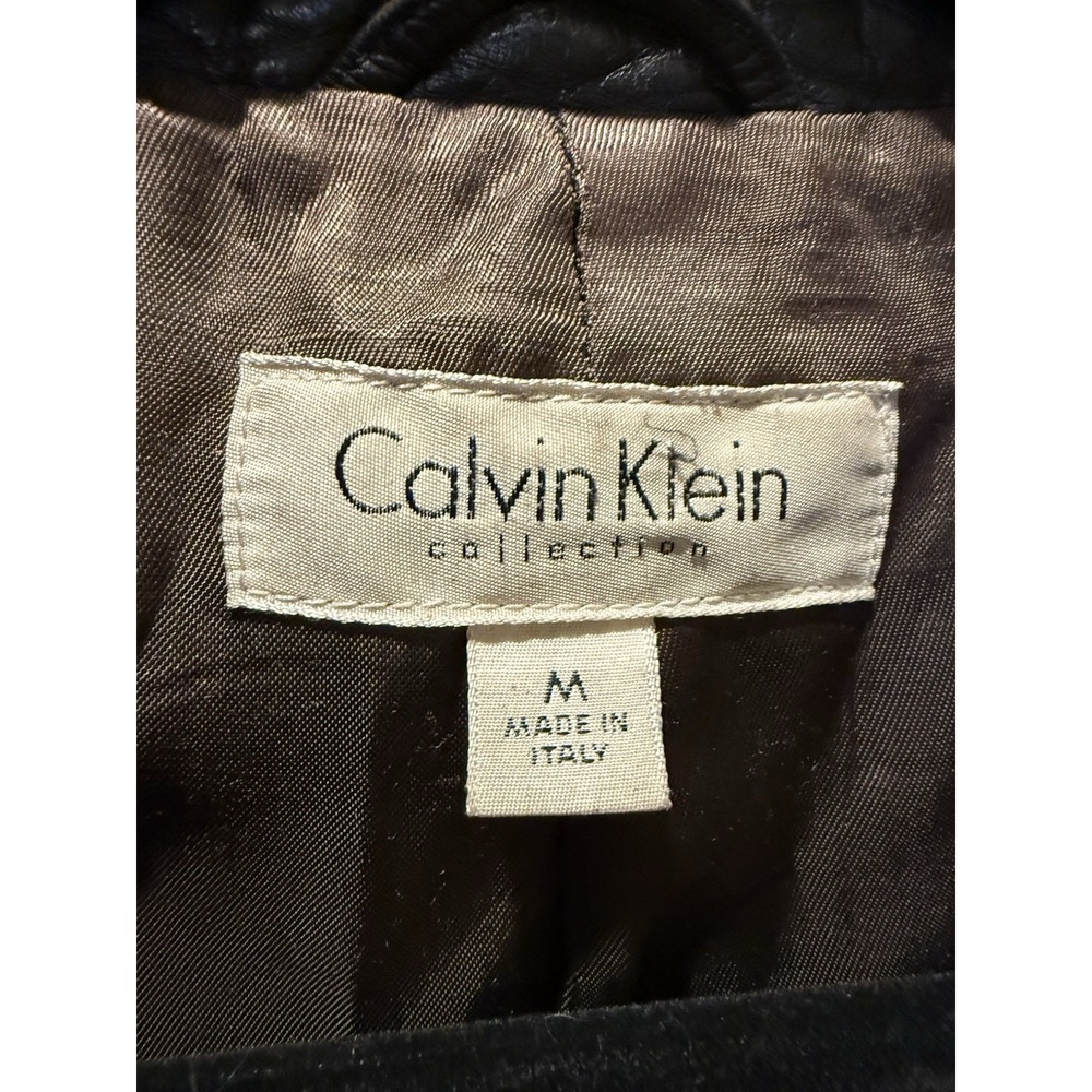 Vintage 90s Calvin Klein Collection Brown Lamb Leather Blazer Jacket Sz M - Picture 6 of 16